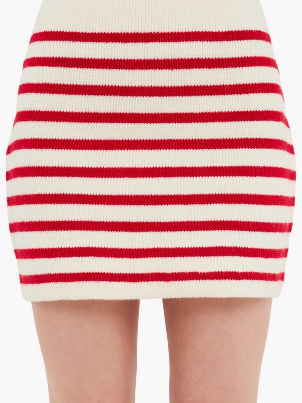 English Factory Red and Cream Striped Knit Mini Skirt